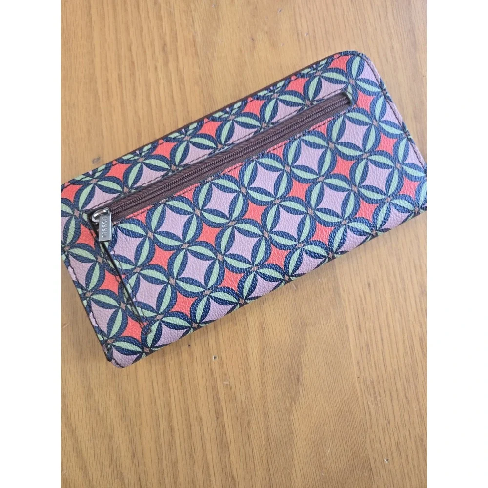 FOSSIL SYDNEY SIGNATURE ZIP CLUTCH WALLET WRISTLET Retro Funky Pattern